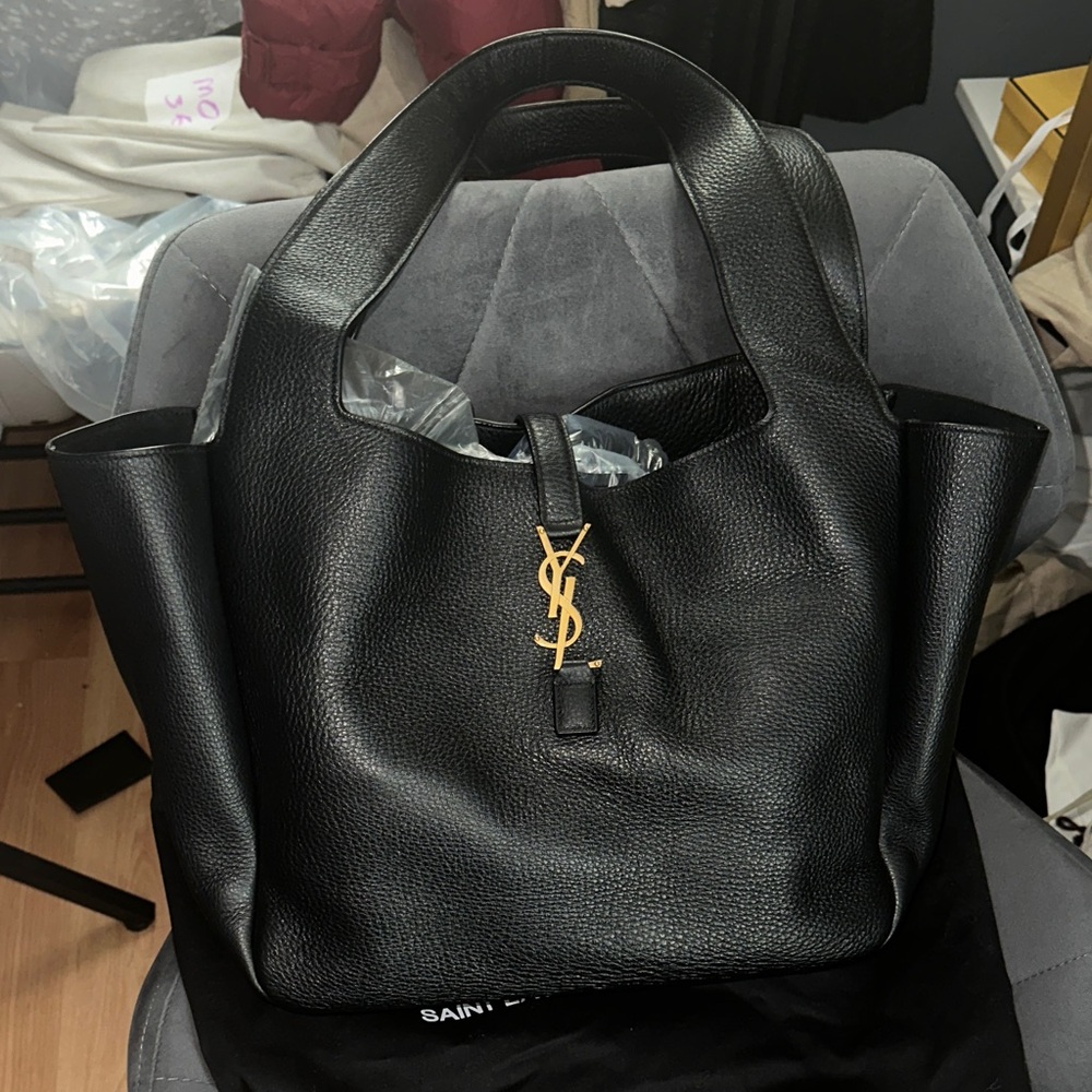 Saint Laurent Black Pebbled Leather BEA tote with Gold Logo never used
